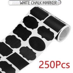 Etichette multifunzione nere - adesivi barattoli/bottiglie - con pennarello gesso cancellabile - 250 pezzi