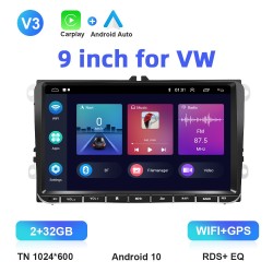 Autoradio - 2 Din - 9 pollici - Android 10 - 2GB - 32GB - Bluetooth - GPS - carplay - per Volkswagen Golf 5 6 Passat