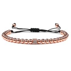 Copper beads bracelet with a crystal cube - adjustable ropeBracelets