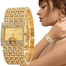 Elegante orologio al quarzo - bracciale largo in cristallo