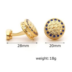 Golden round cufflinks - with blue crystalsCufflinks