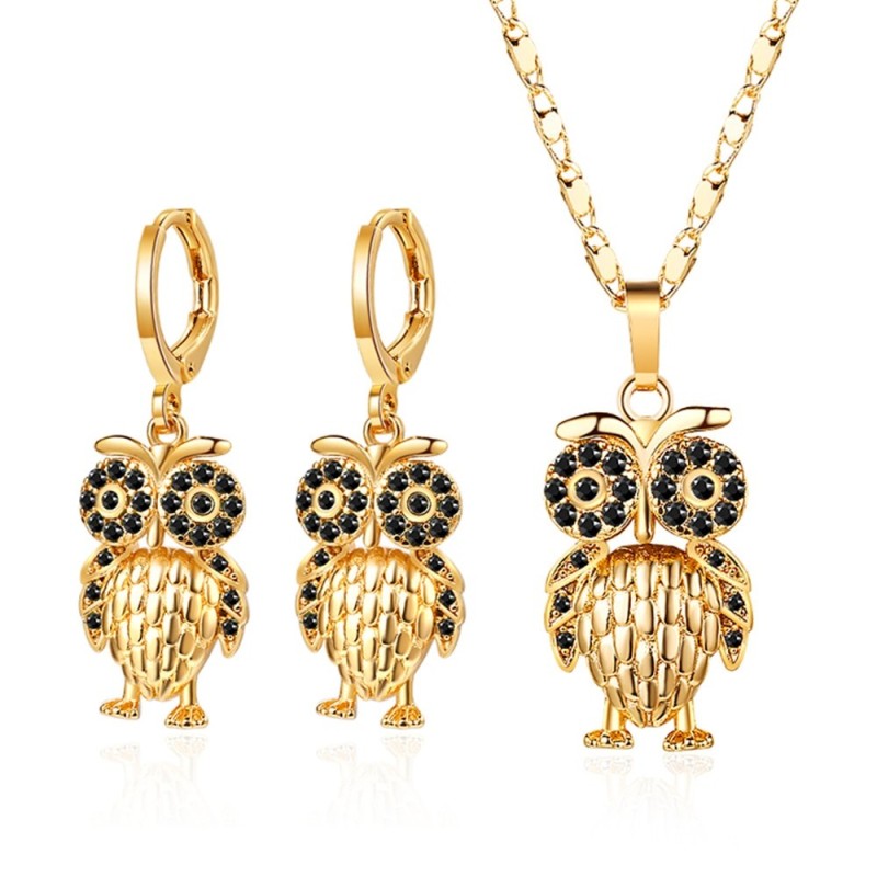 Set di gioielli in oro - con gufi di cristallo - collana/orecchini