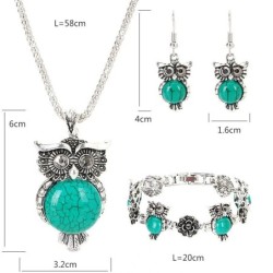Set di gioielli in argento - con gufi - collana/orecchini/bracciale