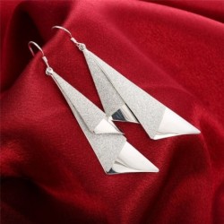 Long geometric frosted silver earringsEarrings