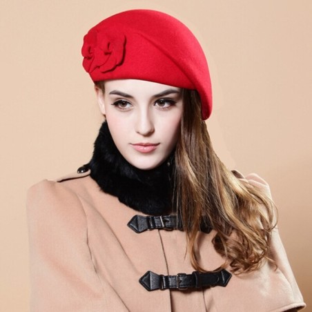 Fashionable woolen beret - with flowerHats & Caps