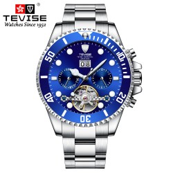 TEVISE - elegante orologio automatico - acciaio inossidabile - impermeabile - argento/blu