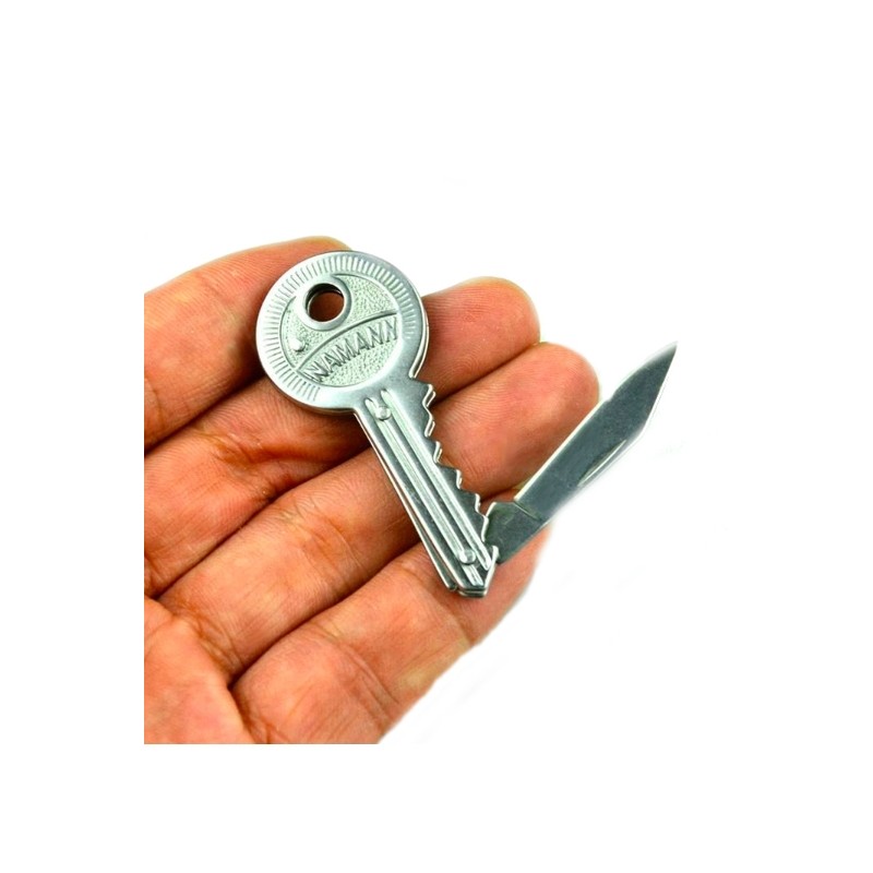 Coltello chiudibile a forma di chiave - con portachiavi - in acciaio inox