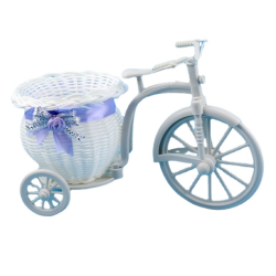 Bicicletta bianca in plastica - cesto portafiori decorativo - contenitore