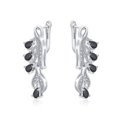 Eleganti orecchini in argento - zircone bianco / cristalli neri