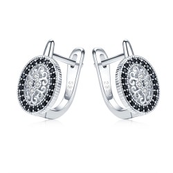 Eleganti orecchini rotondi in argento - cristalli bianchi/neri