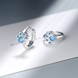 Small round silver earrings - blue crystal animal pawEarrings