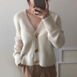 Cardigan morbido e alla moda - maglione corto ampio - con bottoni - cashmere visone
