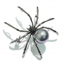 Ragno nero con perla - spilla elegante