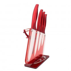 Set coltelli da cucina in ceramica - con supporto - manici rossi