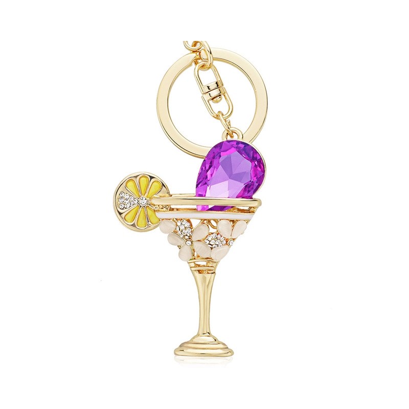 Wine Glass Cup & Lemon Crystal Keychain KeyringKeyrings