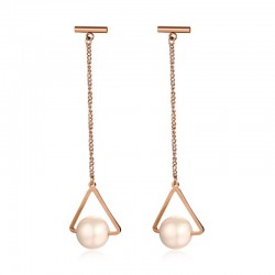 Triangoli e perle - orecchini lunghi in oro rosa