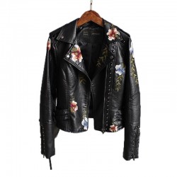 Punk style - floral embroidery - leather jacketJackets