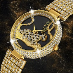 Orologio in oro di moda di lusso con leopardo e diamanti